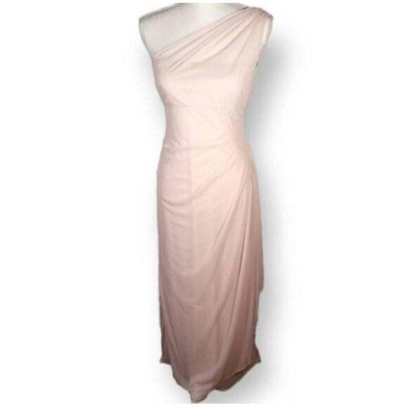 DAVID'S BRIDAL PINK ONE SHOULDER GOWN SZ.2 EUC - Picture 2 of 7